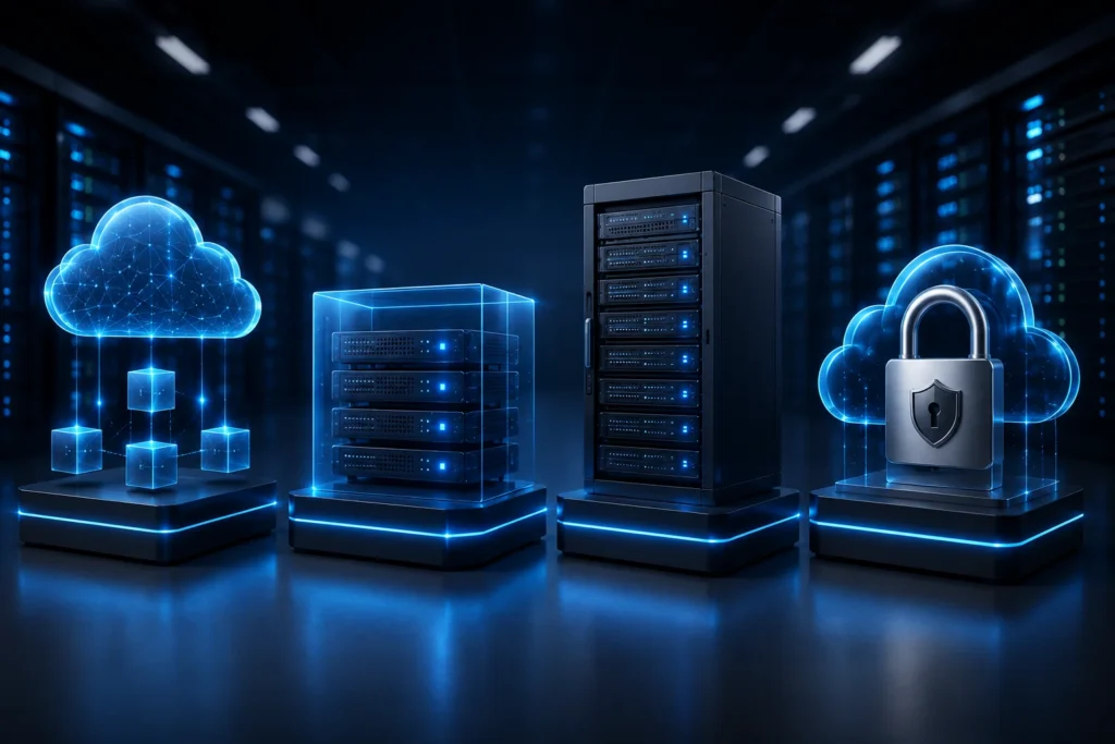 tipos de servidores disponiveis para empresas: cloud, VPS e dedicado